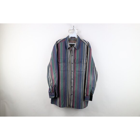 Vintage 90s Dickies Mens Large Faded Rainbow Striped Collared Button Shirt USA - Picture 1 of 16